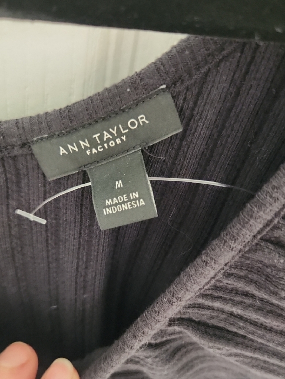 Ann Taylor Factory Black Ruffle-Trim Ribbed Top - Picture 2 of 3